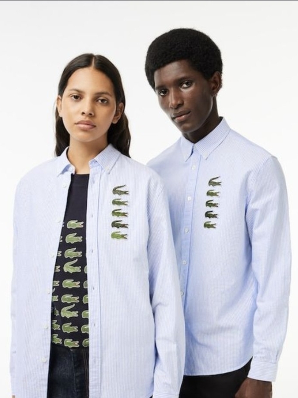 Lacoste Croc Badge Blue Stripe Button-Down Shirt with Embroidered Crocodiles - Picture 5 of 8